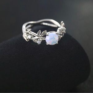 Opal & Leaves Stainless Steel Ring